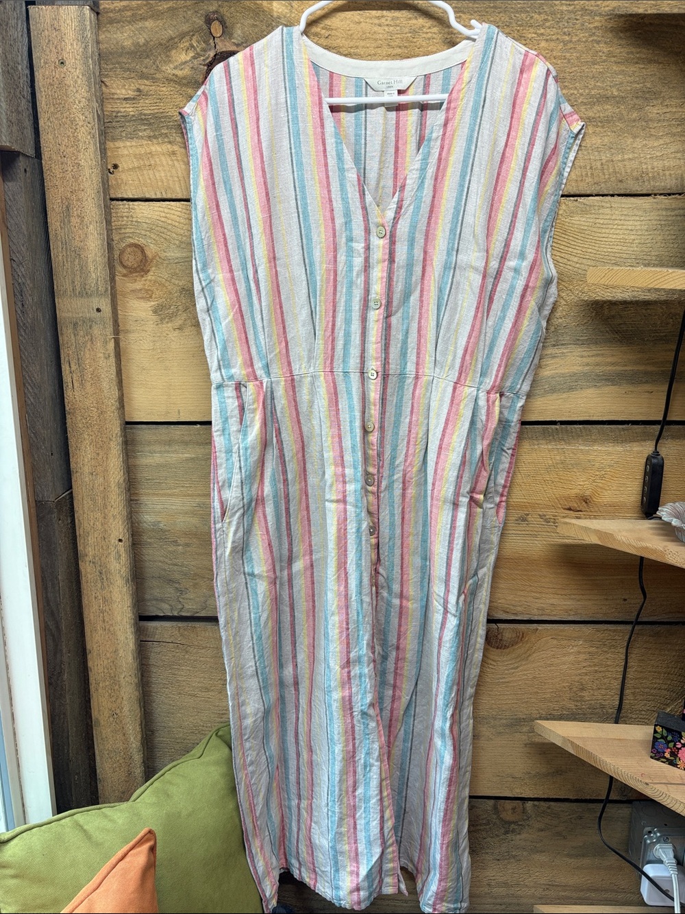 Garnet Hill Button Down Striped Midi Dress